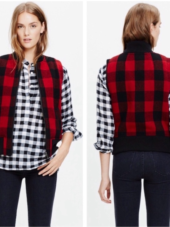 Madewell Jackets & Blazers - •Madewell• Red and Black Wool Buffalo Check Lumberjack Vest Sz Medium